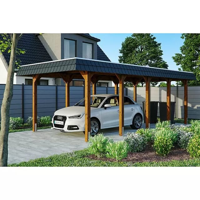 SKANHOLZ Carport »Spreewald«, BxT: 345 x 741 cm, Firsthöhe: 241 cm, farbbehandelt - braun