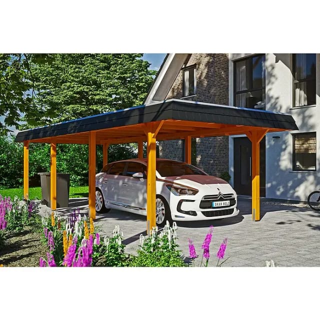 SKANHOLZ Carport »Wendland«, BxT: 362 x 870 cm, Firsthöhe: 243 cm, farbbehandelt - braun