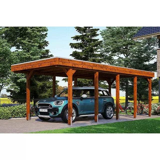 SKANHOLZ Carport »Friesland«, BxT: 314 x 708 cm, Firsthöhe: 241 cm, farbbehandelt - braun