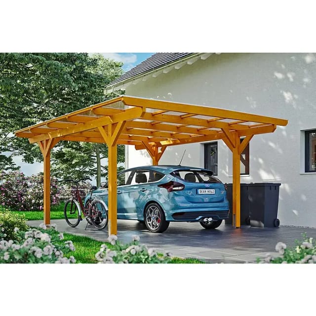 SKANHOLZ Carport »Odenwald«, BxT: 428 x 541 cm, Firsthöhe: 238 cm, lasiert - beige