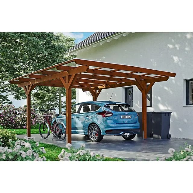 SKANHOLZ Carport »Odenwald«, BxT: 428 x 541 cm, Firsthöhe: 238 cm, lasiert - braun