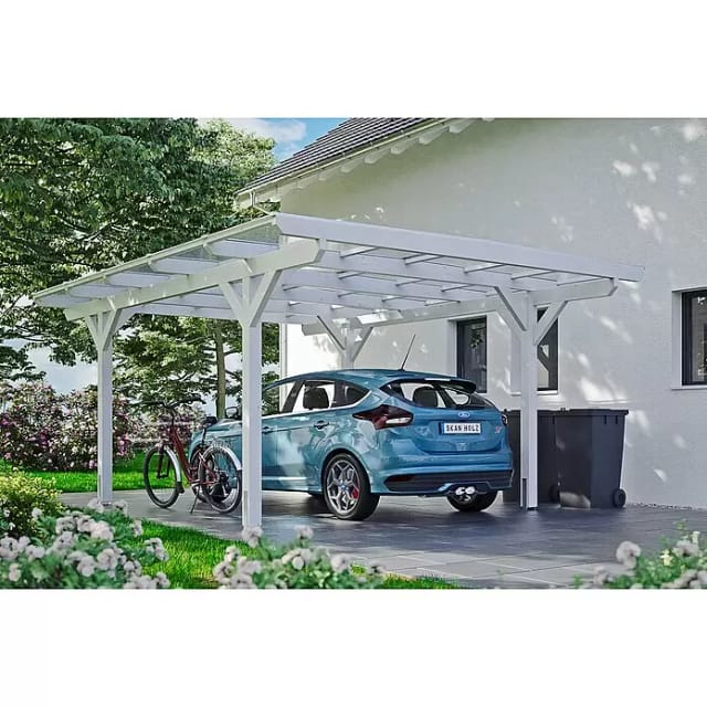 SKANHOLZ Carport »Odenwald«, BxT: 428 x 541 cm, Firsthöhe: 238 cm, lasiert - weiss