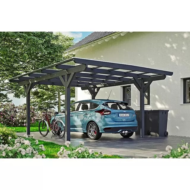 SKANHOLZ Carport »Odenwald«, BxT: 428 x 541 cm, Firsthöhe: 238 cm, farbbehandelt - grau