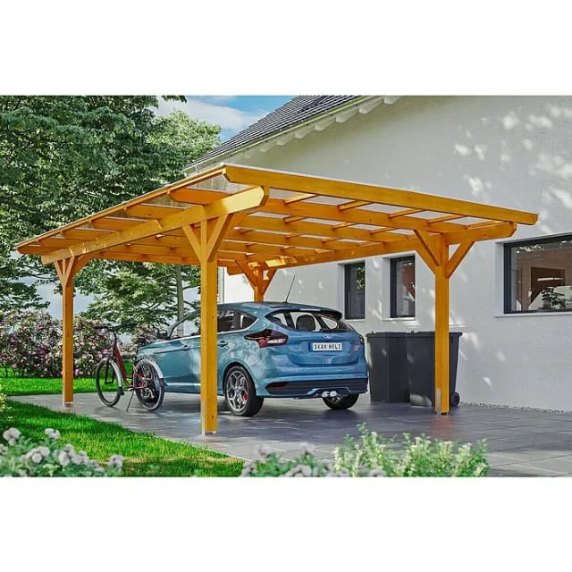 SKANHOLZ Carport »Odenwald«, BxT: 428 x 648 cm, Firsthöhe: 238 cm, lasiert - beige