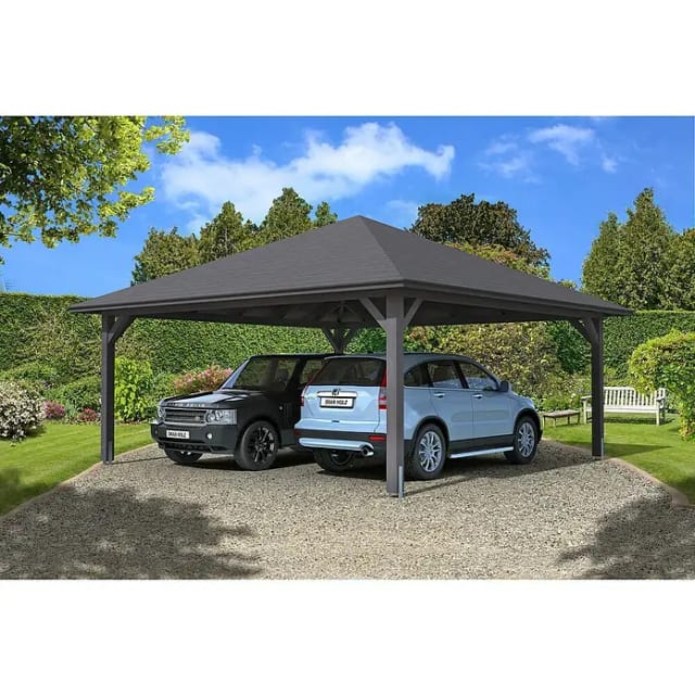 SKANHOLZ Carport »Taunus«, BxT: 634 x 634 cm, Firsthöhe: 380 cm, farbbehandelt - grau