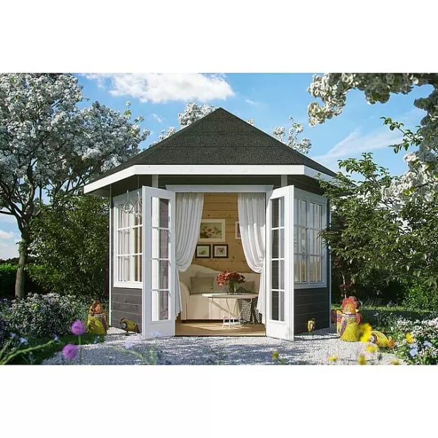 SKANHOLZ Gartenhaus »Almelo«, Holz, BxHxT: 420 x 354 x 303 cm (Außenmaße inkl. Dachüberstand) - grau