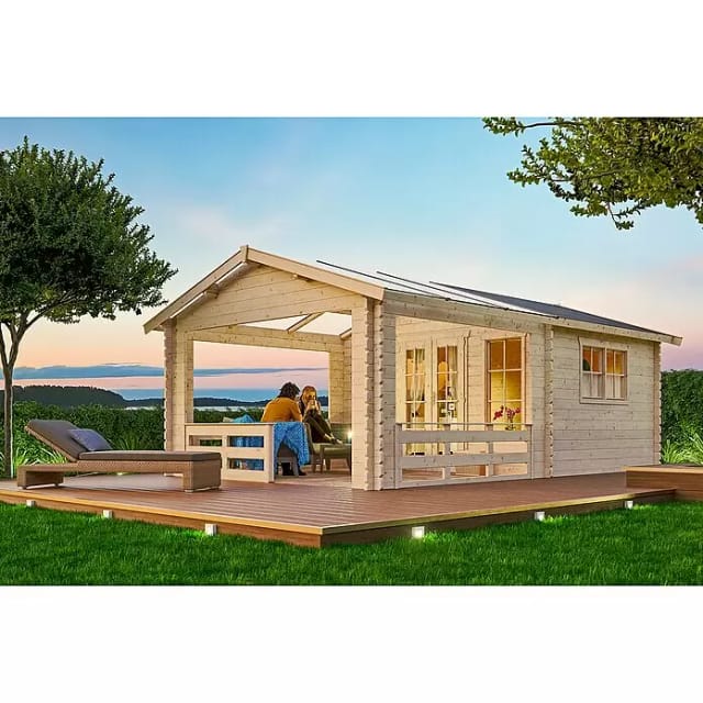 SKANHOLZ Gartenhaus »Holmestrand«, Holz, BxHxT: 420 x 278 x 650 cm (Außenmaße inkl. Dachüberstand) - beige