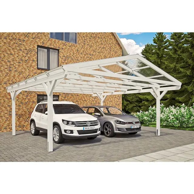 SKANHOLZ Carport »Westerwald«, BxT: 570 x 648 cm, Firsthöhe: 314 cm, lasiert - weiss