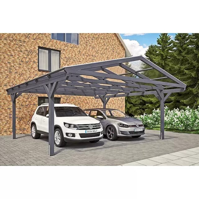 SKANHOLZ Carport »Wendland«, BxT: 570 x 648 cm, Firsthöhe: 308 cm, farbbehandelt - grau