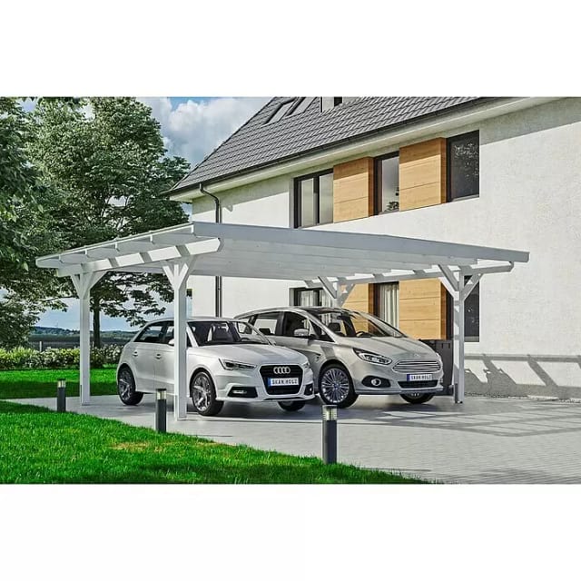SKANHOLZ Carport »Odenwald«, BxT: 640 x 541 cm, Firsthöhe: 244 cm, lasiert - weiss