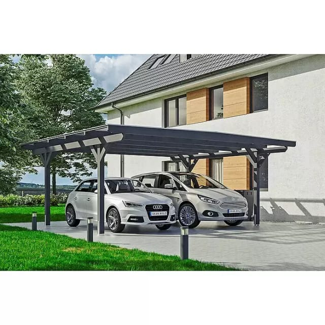 SKANHOLZ Carport »Odenwald«, BxT: 640 x 541 cm, Firsthöhe: 244 cm, farbbehandelt - grau