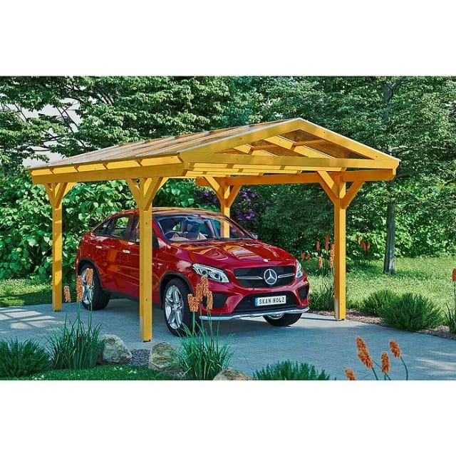 SKANHOLZ Carport »Westerwald«, BxT: 362 x 541 cm, Firsthöhe: 281 cm, lasiert - beige