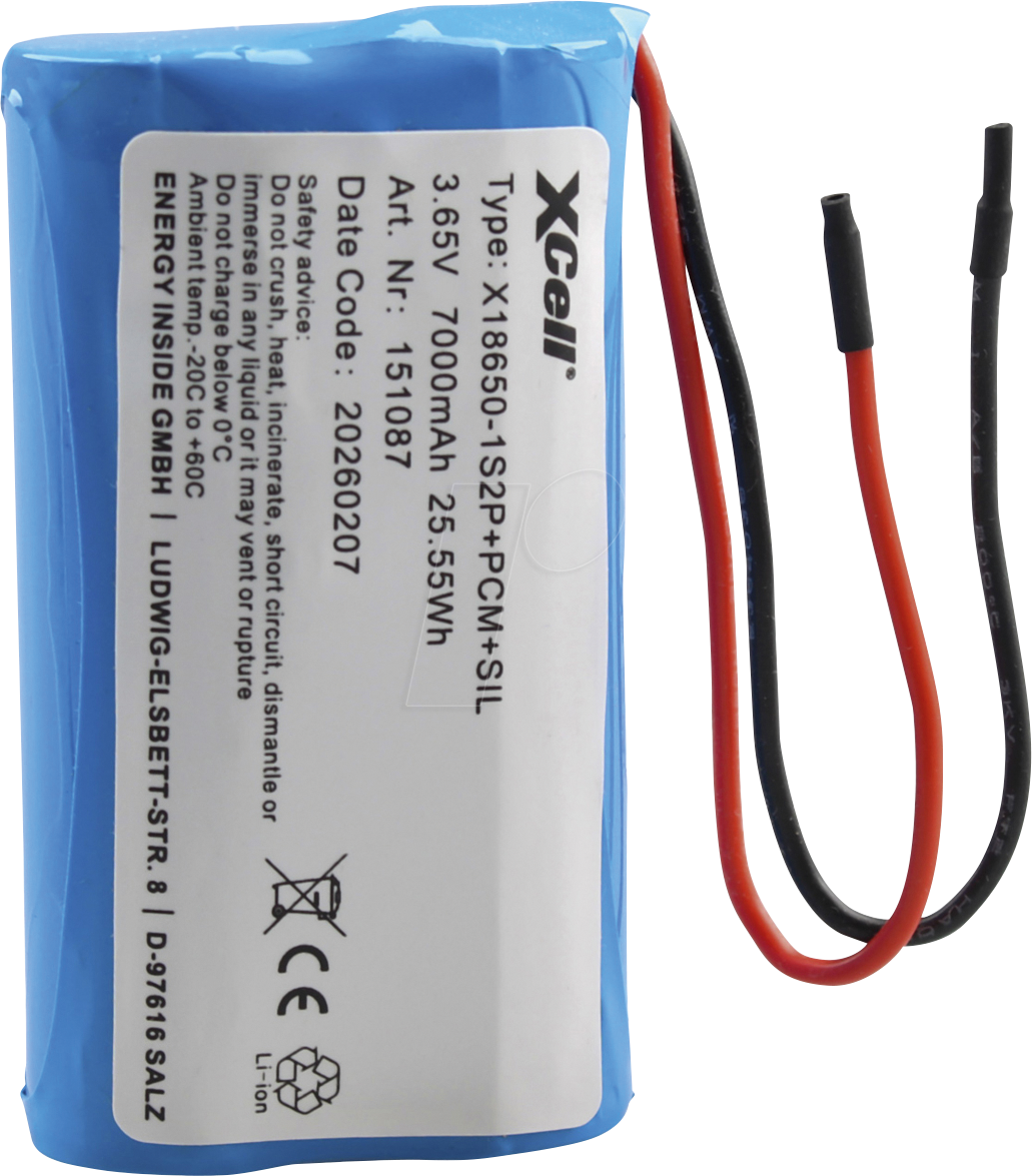 XCELL 151087 - XCell Li-Ion Akkupack, 3,7 V, 7000 mAh, 1S2P, offene Litzen