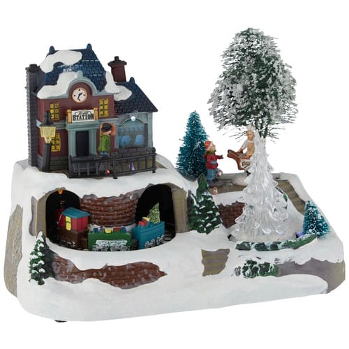 Konstsmide LED-Szenerie, Bahnhof, Höhe: 17 cm, netz/batterie, schwarz/weiss/grün/braun - bunt