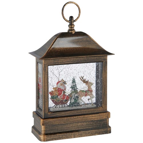 Konstsmide LED-Schneelaterne, eckig, Höhe: 25 cm, batterie/netz, grün/weiss/rot/braun