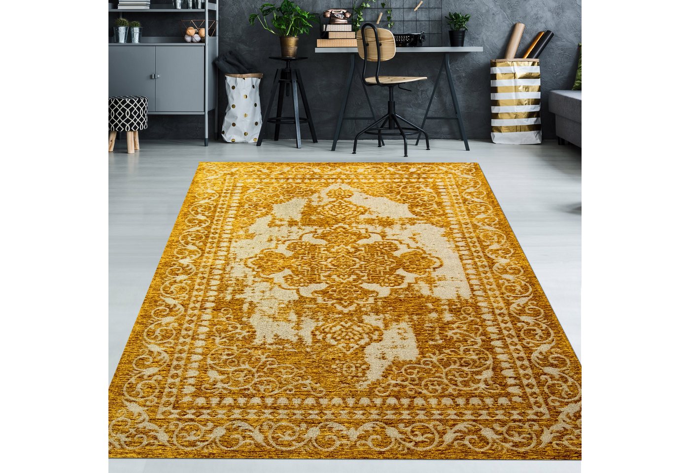 TeppichHome24 Teppich Orientteppich Wohnzimmer Teppich in Gold Silber, rechteckig Bild 5
