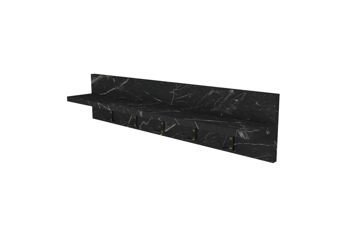 en.casa Wandgarderobe, Hammarö Flurgarderobe mit Ablage und 10 Haken Marmor, schwarz Bild 4
