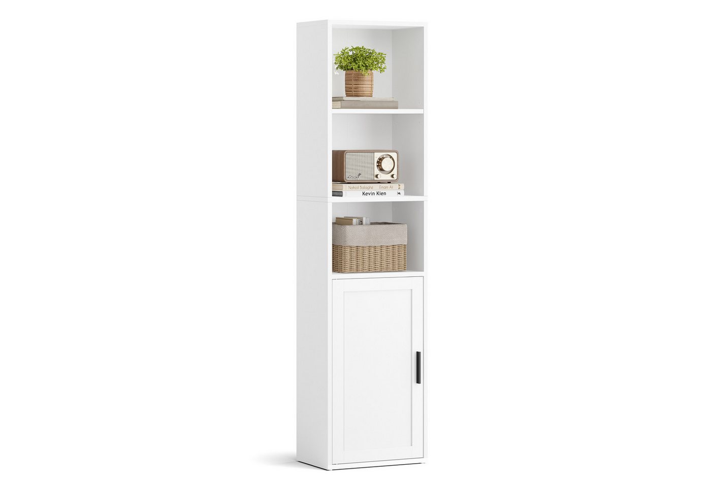 VASAGLE Bücherregal Standregal mit Tür, für Wohnzimmer, Homeoffice, Esszimmer, 5-stöckiges hohes Regal, Standregal mit Tür und offenen Fächern Bild 2