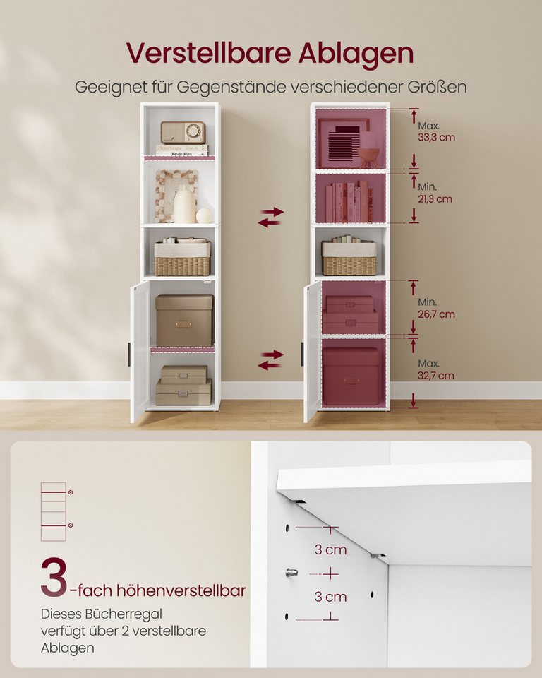 VASAGLE Bücherregal Standregal mit Tür, für Wohnzimmer, Homeoffice, Esszimmer, 5-stöckiges hohes Regal, Standregal mit Tür und offenen Fächern Bild 5