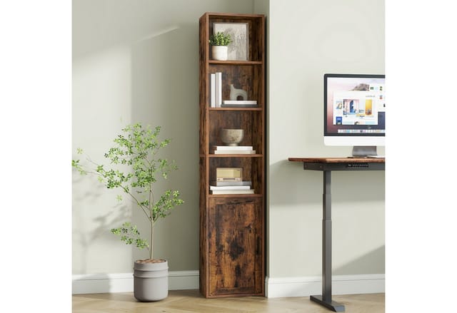 VASAGLE Bücherregal Standregal mit Tür, für Wohnzimmer, Homeoffice, Esszimmer, 6-stöckiges hohes Regal, 24 x 31,8 x 175 cm