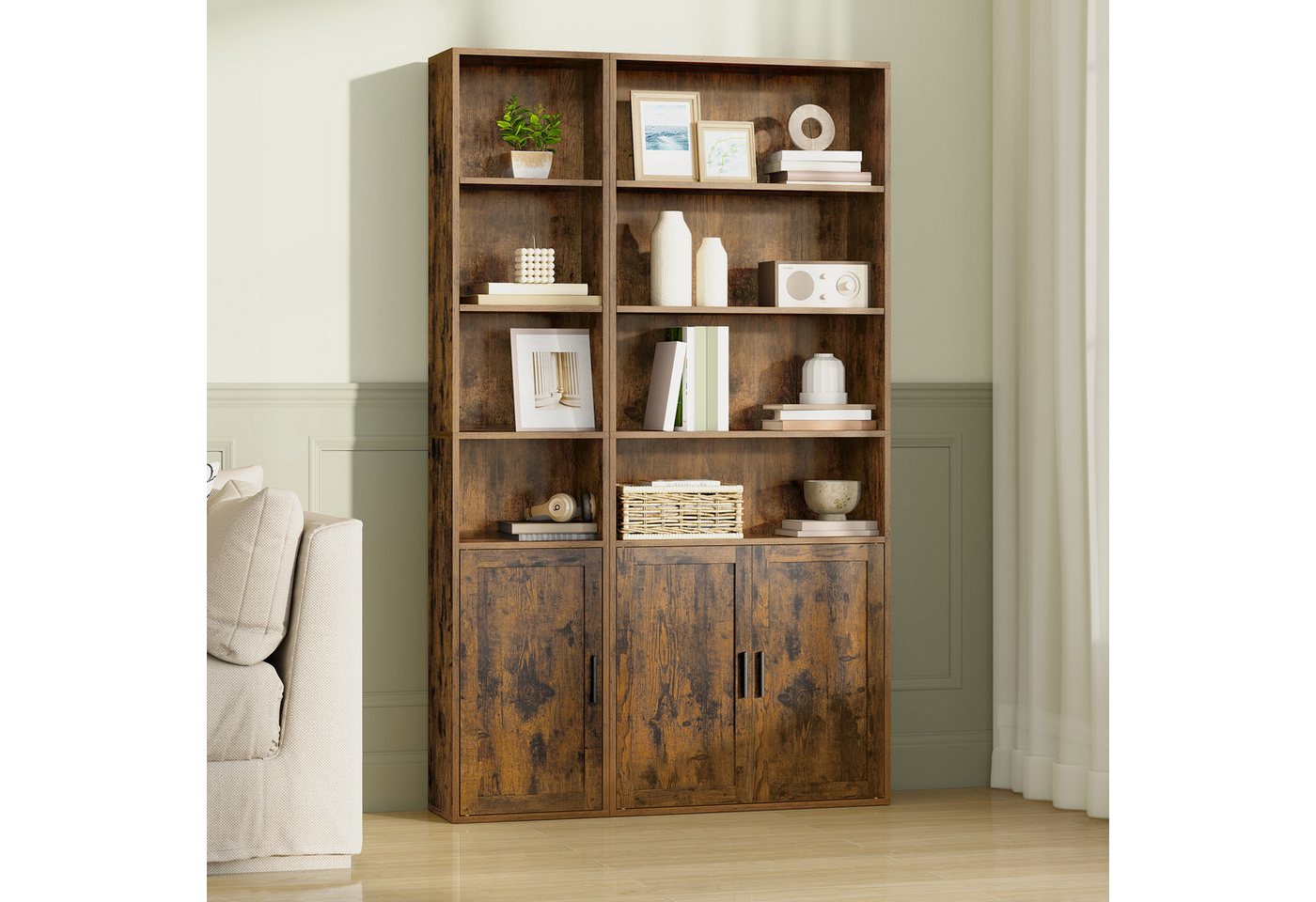 VASAGLE Bücherregal Standregal mit Tür, für Wohnzimmer, Homeoffice, Esszimmer, 6-stöckiges hohes Regal, 24 x 31,8 x 175 cm Bild 3