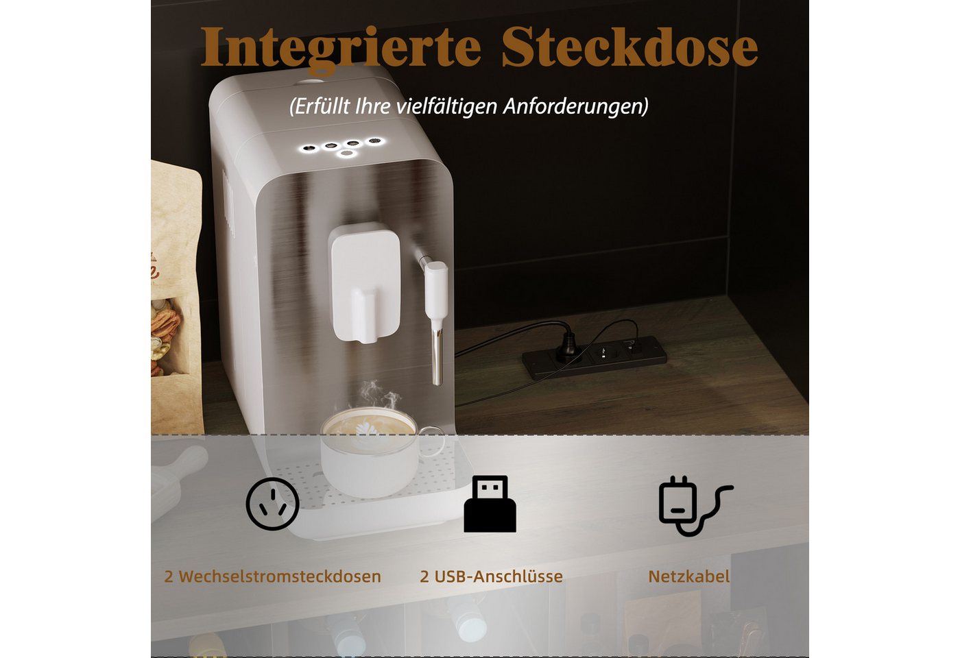 i@home Küchenbuffet Küchenhochschrank mit LED-Beleuchtung & Steckdose 6 Türen + 2 Schubladen + Weinregal, 120x36,3x180 cm, Weiß Bild 3