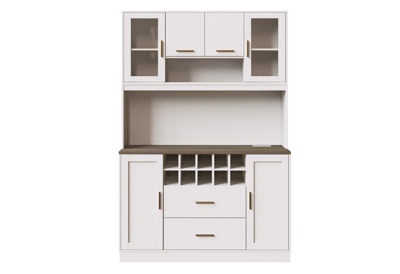 i@home Küchenbuffet Küchenhochschrank mit LED-Beleuchtung & Steckdose 6 Türen + 2 Schubladen + Weinregal, 120x36,3x180 cm, Weiß Bild 4