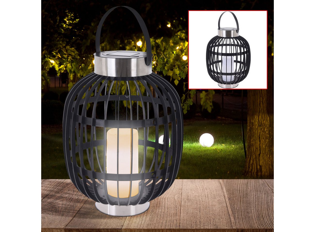 H&S Collection LED Solarleuchte H & S Collection Solar-Gartenlaterne Rattan-Optik (35x45cm), Spendet ein warm-weisses, angenehmes Licht Bild 3