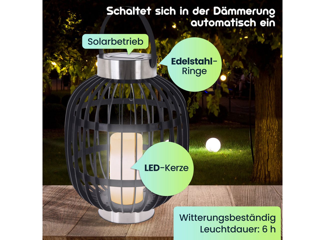 H&S Collection LED Solarleuchte H & S Collection Solar-Gartenlaterne Rattan-Optik (35x45cm), Spendet ein warm-weisses, angenehmes Licht Bild 5