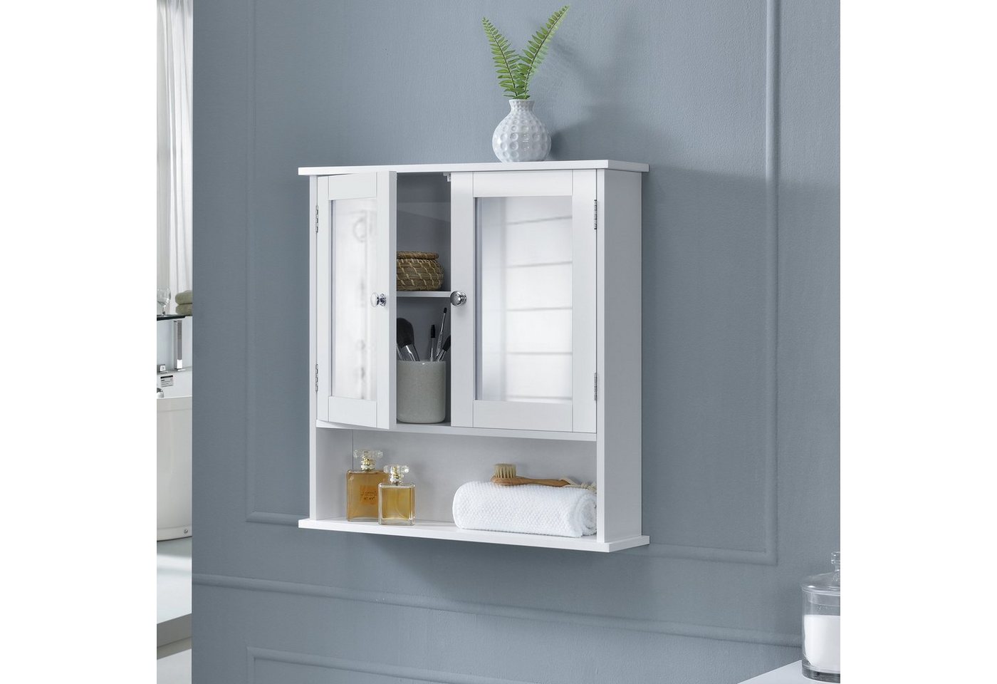en.casa Badezimmerspiegelschrank »Freren« Spiegelschrank 58x56x13cm Weiß