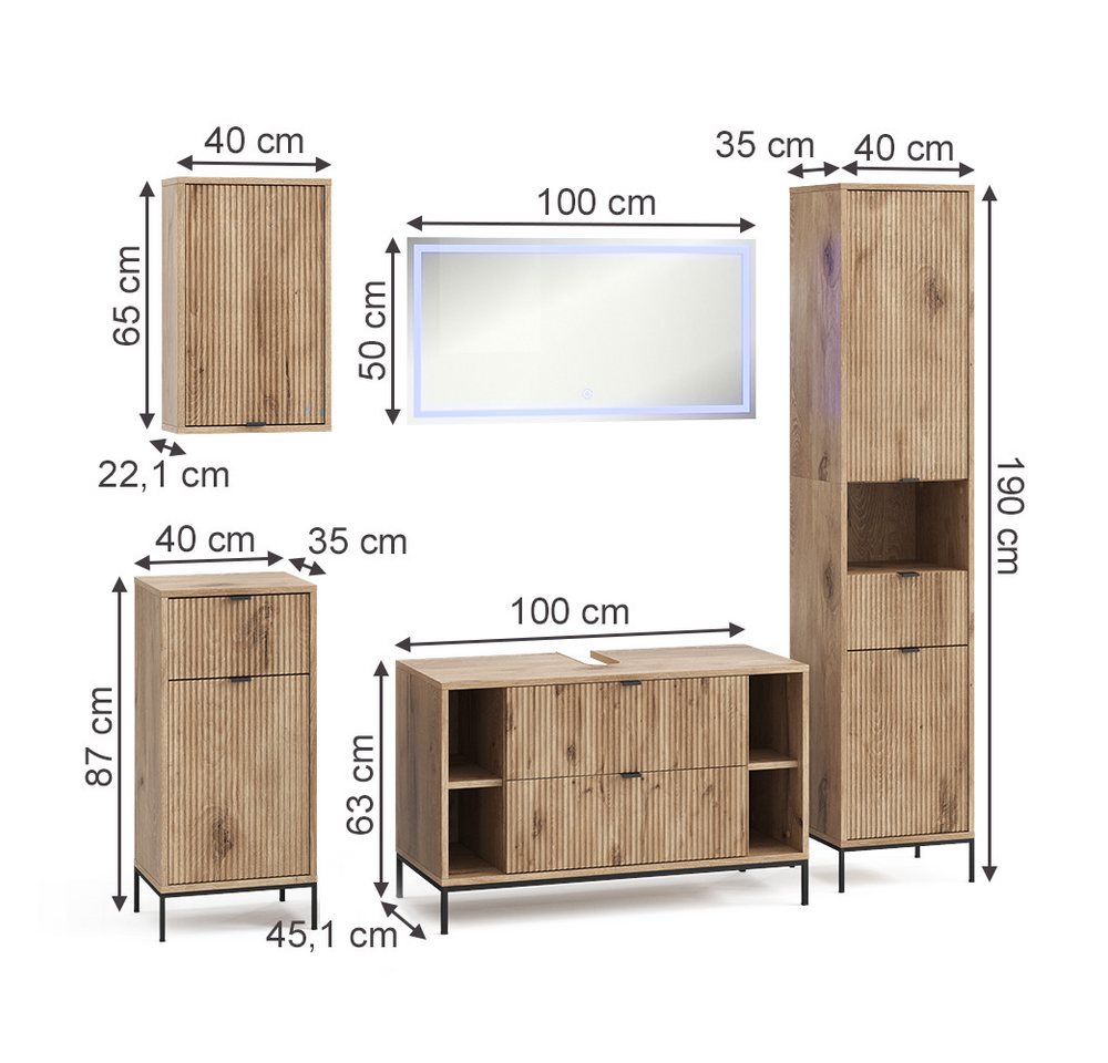 Vicco Badmöbel-Set Eliza, Viking Oak, 5 Teile, (5-St., 5er Set) Bild 2