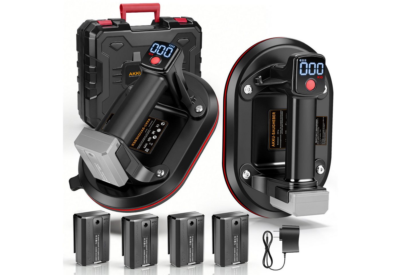 XIIW Saugheber 2X 24cm Elektrischer Fliesenheber Fliesen Marmor Akku LCD Plattenhebe, max. 260 kg Traglast, Auto-Nachsauge, 4X 3000mAh Akku, -], LCD Anzeige Bild 4