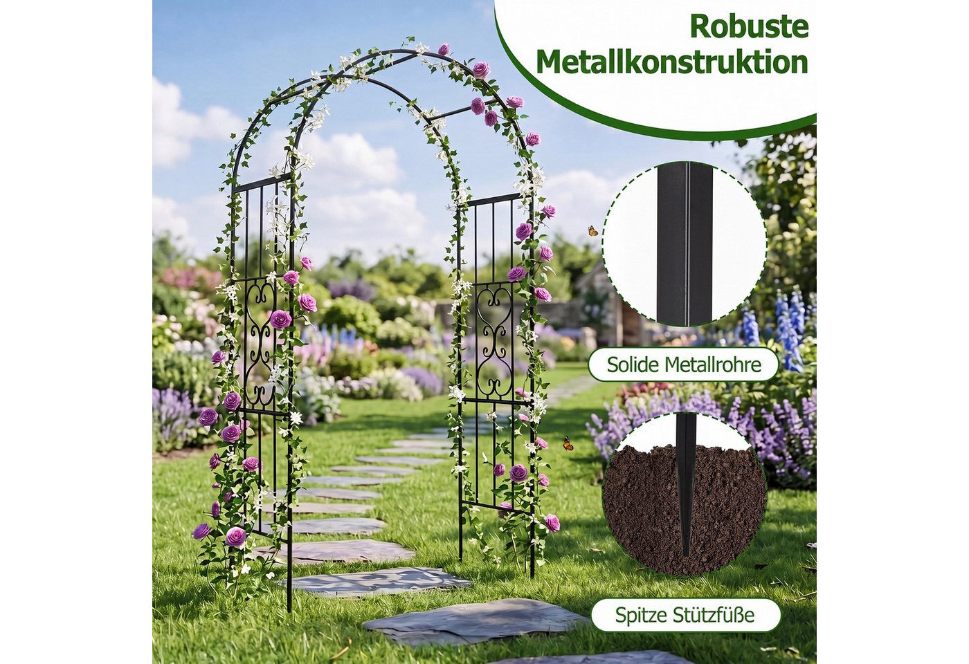 COSTWAY Rosenbogen, Gartenbogen wetterfes aus Metall stabil, Torbogen Garten Bild 2