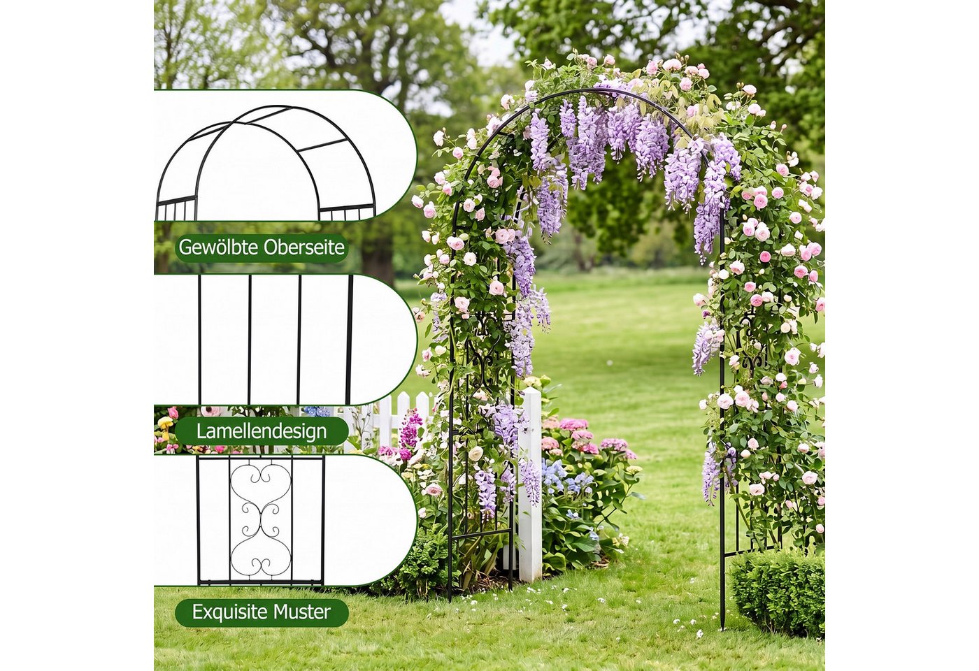 COSTWAY Rosenbogen, Gartenbogen wetterfes aus Metall stabil, Torbogen Garten Bild 3