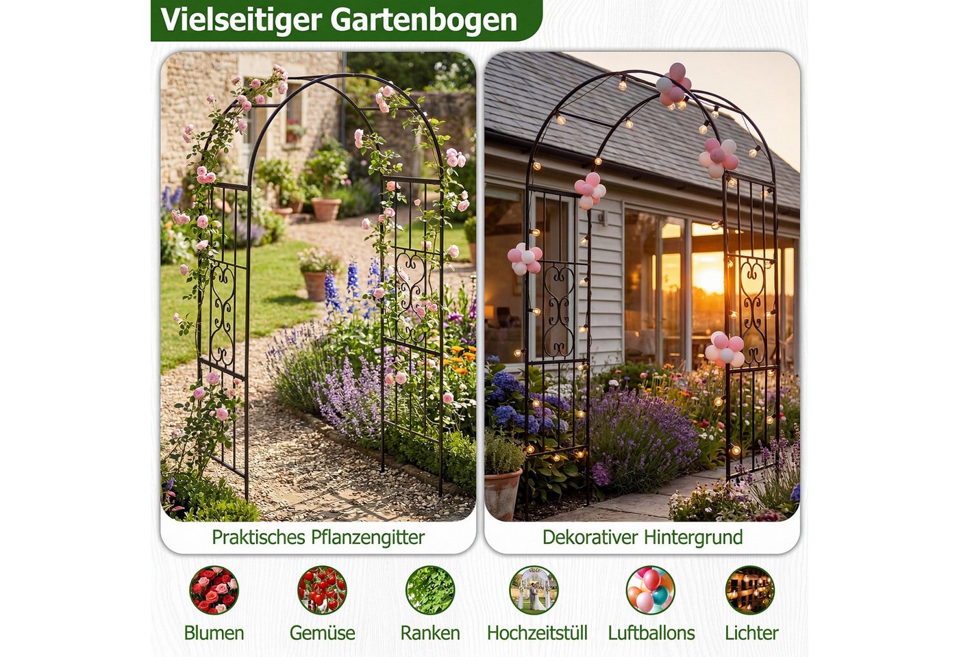 COSTWAY Rosenbogen, Gartenbogen wetterfes aus Metall stabil, Torbogen Garten Bild 5