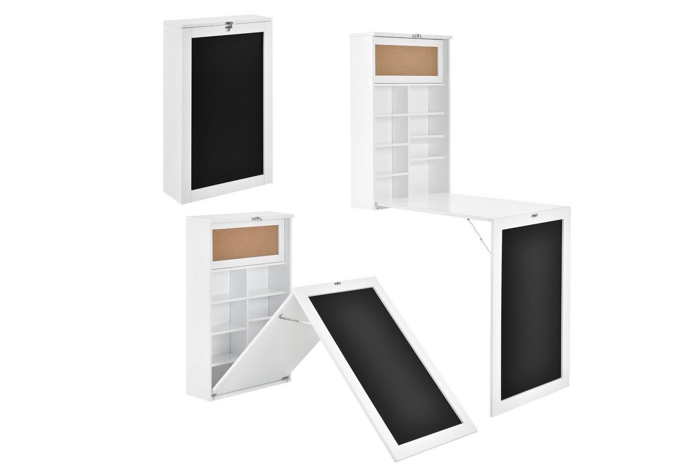 en.casa Wandregaltisch, »Kläppen« Klappbarer Tisch mit Regal, Pinnwand & Tafel Weiß Bild 5