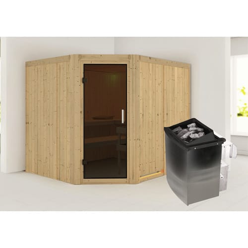 KARIBU Sauna »Haapsalu«, inkl. 9 kW Saunaofen mit integrierter Steuerung, für 4 Personen - beige