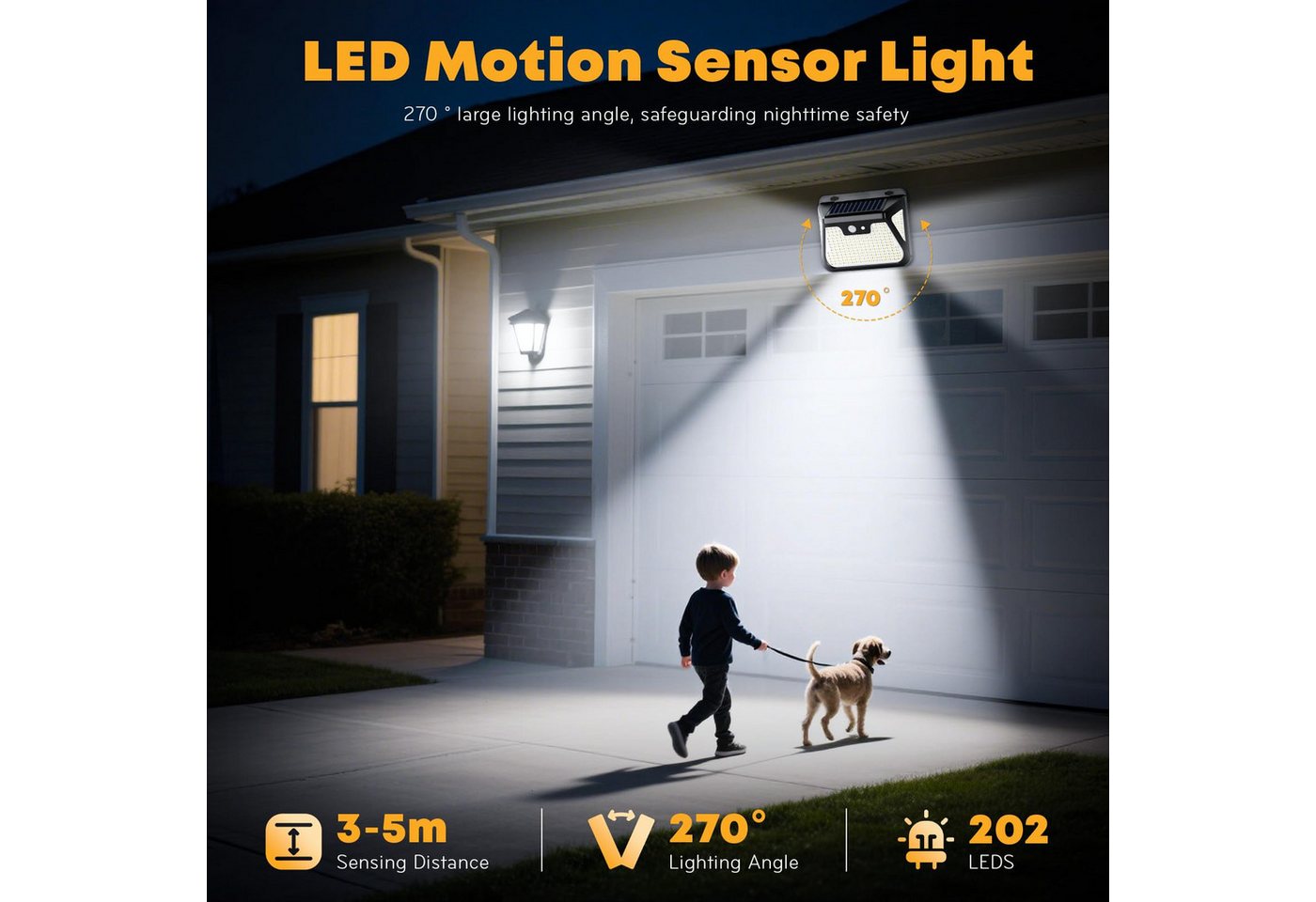 LQWELL LED Solarleuchte Solarlampen für Außen mit Bewegungsmelder 300° LED Solarleuchten Lampe, LED fest integriert, Kaltes WeißAus hochwertigem ABS+PC-Material gefertigt 148 LEDs Farbtemperatur 6000–6500K, für Garten, Terrasse, Park, Hof, Garage oder Hauseingang