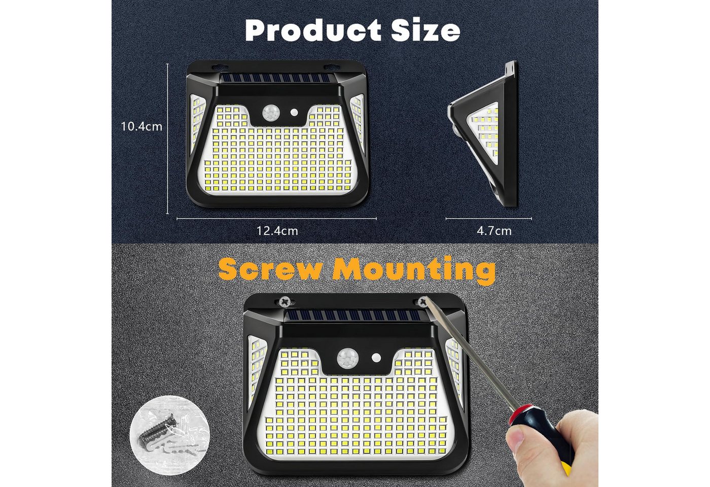LQWELL LED Solarleuchte Solarlampen für Außen mit Bewegungsmelder 300° LED Solarleuchten Lampe, LED fest integriert, Kaltes WeißAus hochwertigem ABS+PC-Material gefertigt 148 LEDs Farbtemperatur 6000–6500K, für Garten, Terrasse, Park, Hof, Garage oder Hauseingang Bild 2