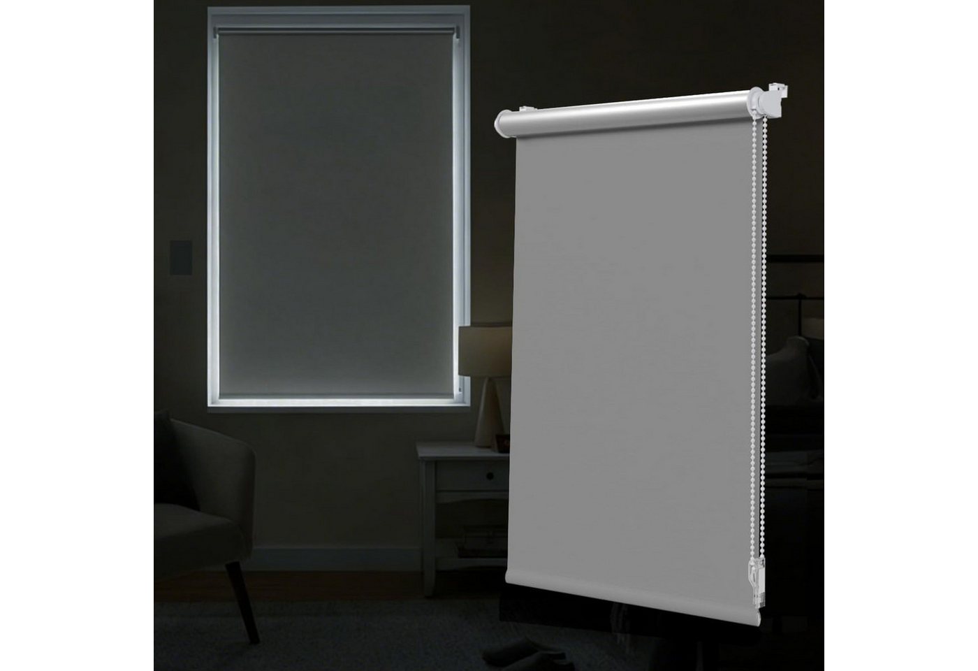 Verdunklungsrollo Klemmfix Tenebra Verdunkelungsrollo-Thermorollo, 55 x 160 cm, grau, Victoria M., blickdicht, ohne Bohren, in Führungsschienen, Klemmfix, Thermo – Isolierung, Mit Magnet Bild 4