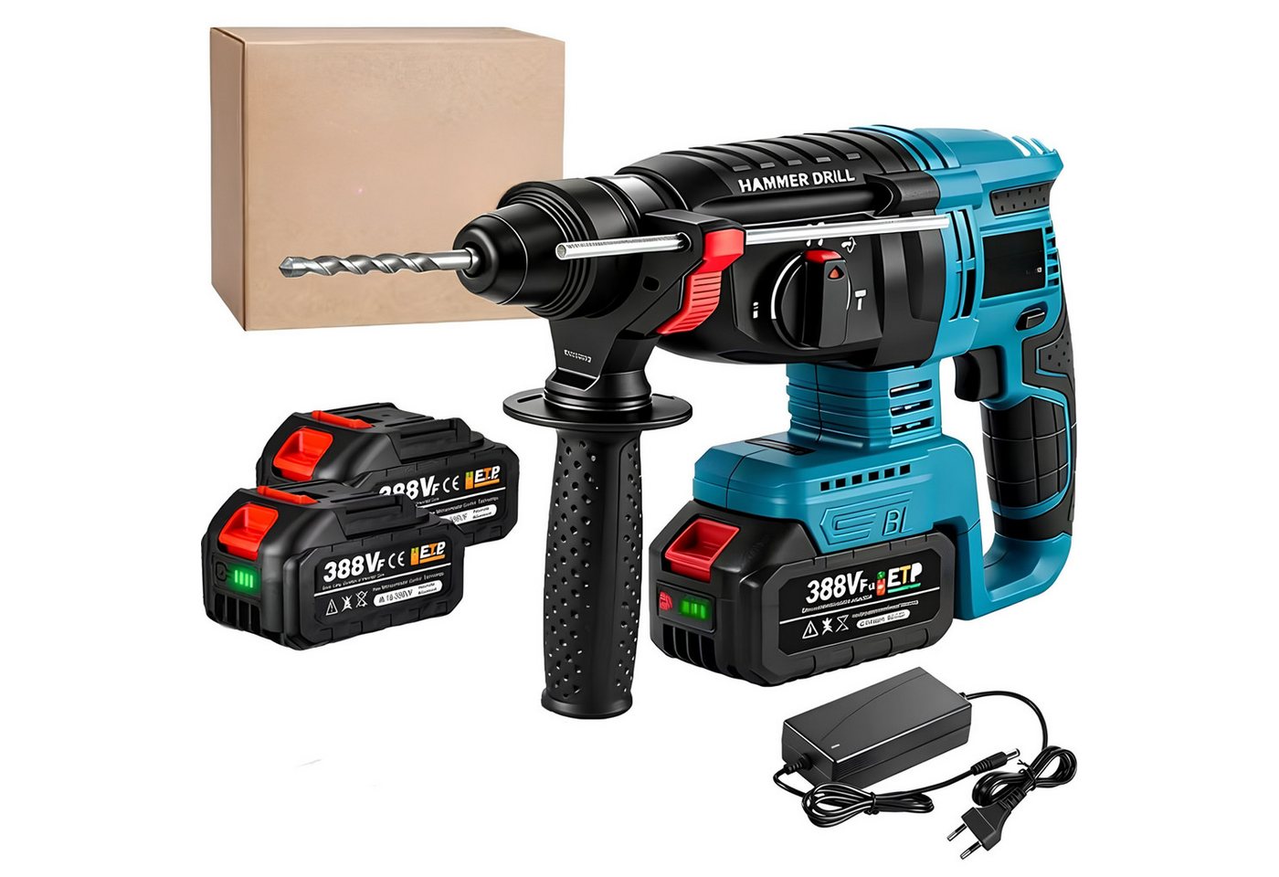 Athlix Akku-Bohrhammer Bürstenlose Akku Schlagbohrer 27MM Plus Elektro-Bohrhammer, max. 1000 U/min, 4.800 Schläge pro Minute, 1.000 U/min, 1 J Schlagenergie