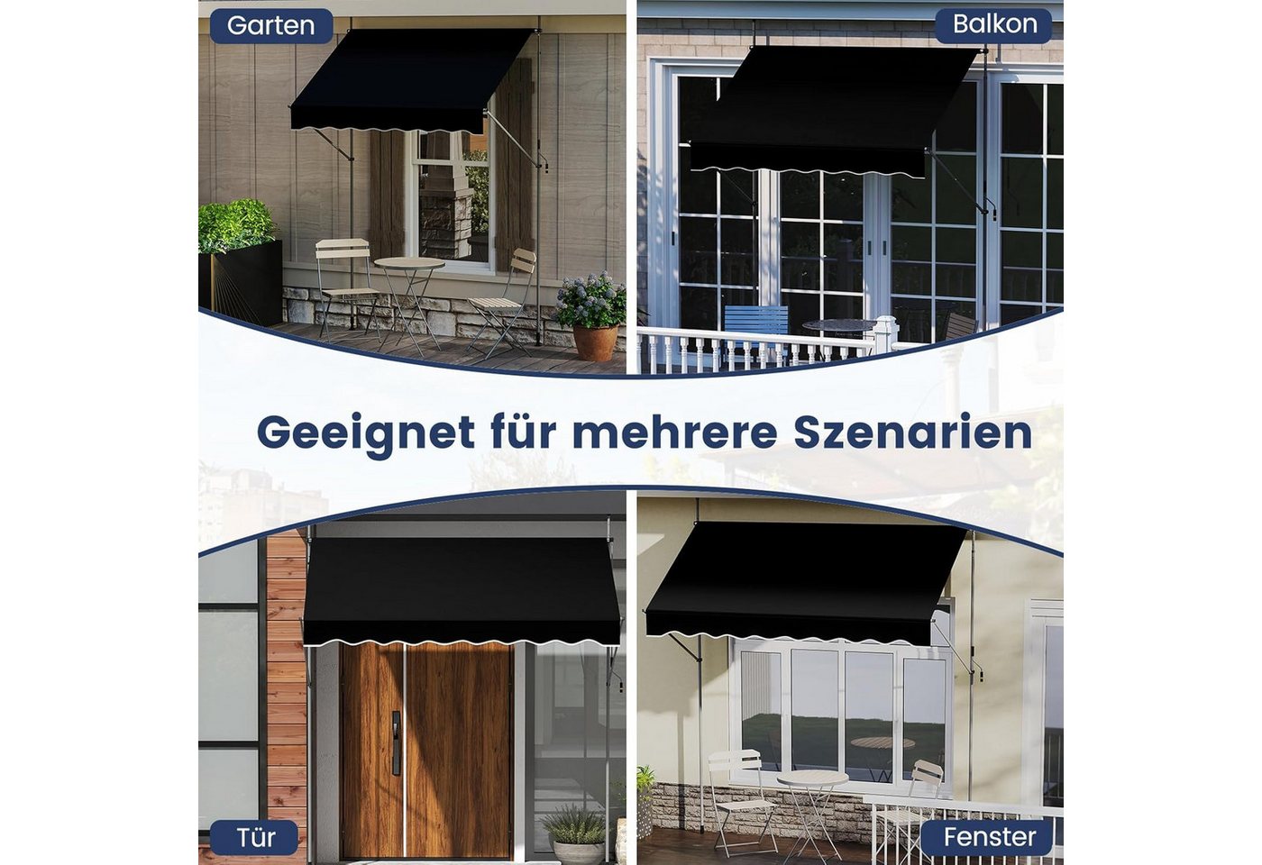 KOMFOTTEU Klemmmarkise mit Handkurbel, höhenverstellbar, UV-beständig & wasserabweisend Bild 2