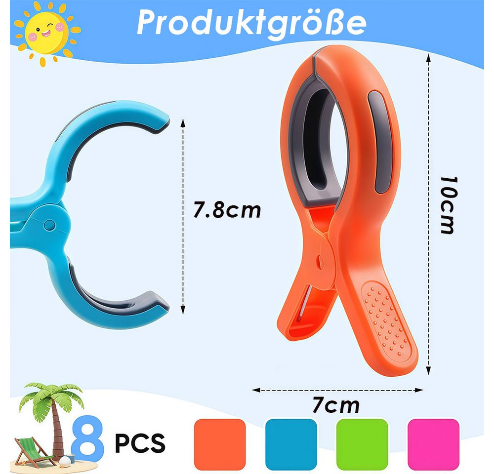 AFKSMILE Sturmwäscheklammern 8 Stück Handtuchklammern mit Gummipolster, Schont die Kleidung, Winddichte Strandtuch Klammern für Strandliegen,Kleidung, Badetuch