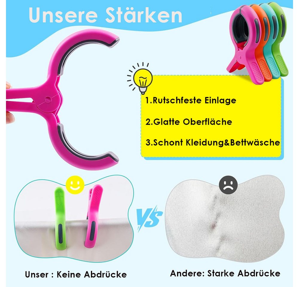 AFKSMILE Sturmwäscheklammern 8 Stück Handtuchklammern mit Gummipolster, Schont die Kleidung, Winddichte Strandtuch Klammern für Strandliegen,Kleidung, Badetuch Bild 3