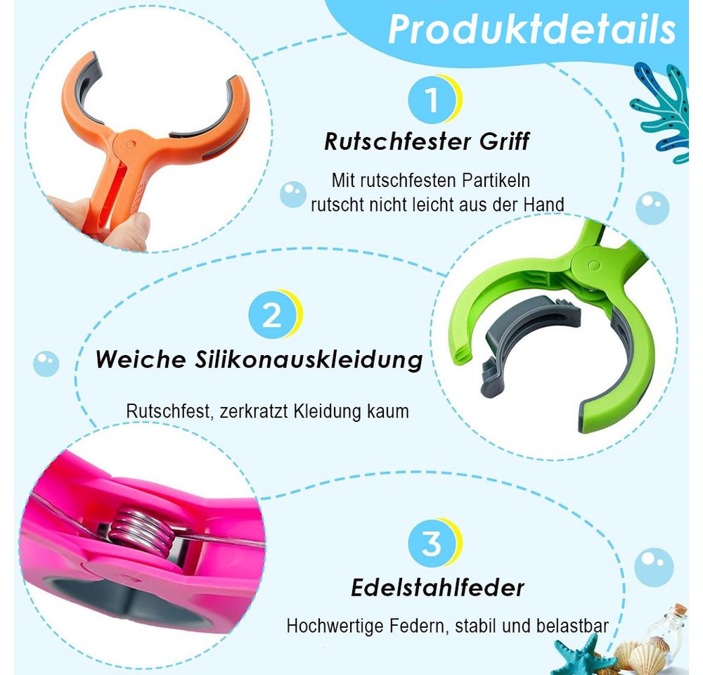 AFKSMILE Sturmwäscheklammern 8 Stück Handtuchklammern mit Gummipolster, Schont die Kleidung, Winddichte Strandtuch Klammern für Strandliegen,Kleidung, Badetuch Bild 5