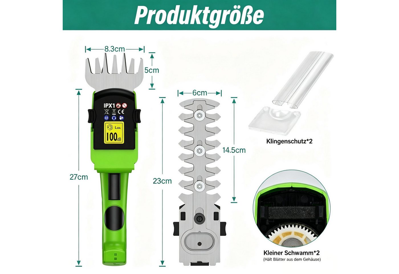 AIBISTAR Akku-Heckenschere Elektrische Heckenschere, 2-in-1, 1100 U/min, 2000mAh, Kabellose, 7,2 V,2000mAh,2-in-1 Funktion (Rasentrimmer & Heckenschere) Bild 4