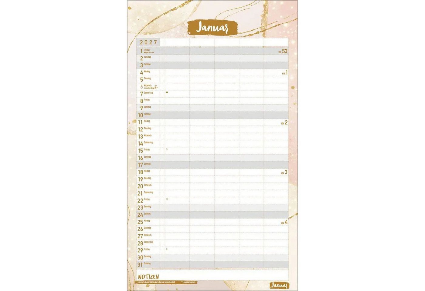 Korsch Verlag Wandkalender Familienplaner Metallic Glam 2027 Bild 3