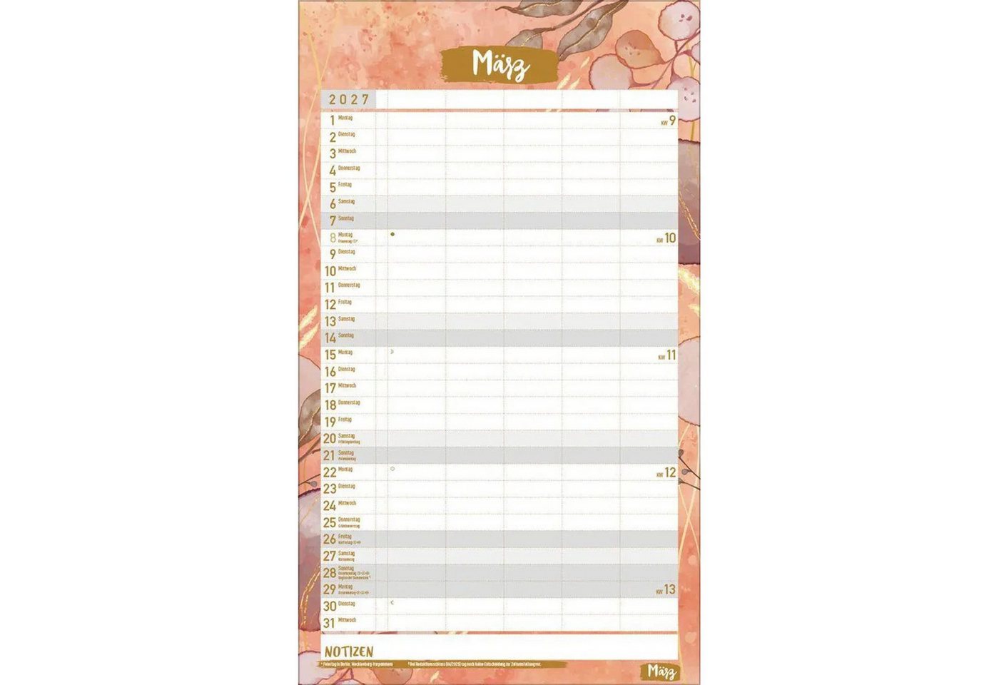 Korsch Verlag Wandkalender Familienplaner Metallic Glam 2027 Bild 4