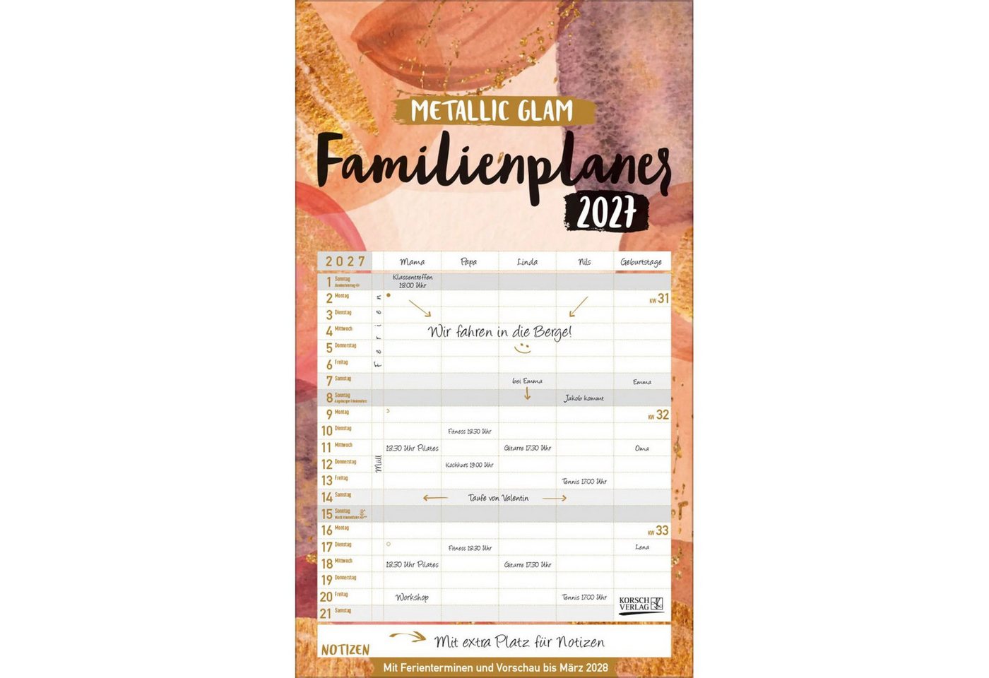 Korsch Verlag Wandkalender Familienplaner Metallic Glam 2027 Bild 5