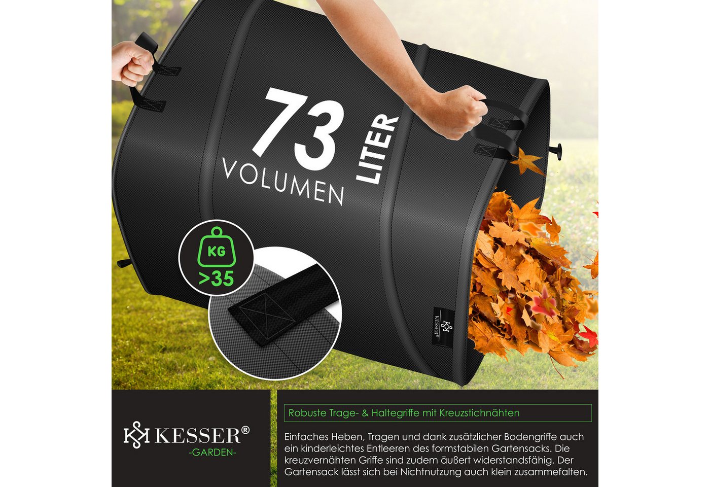 KESSER Gartensack, 73 l, (2-tlg), Pop-Up-Gartensack Laubsack Gartenabfallsack inkl. Handschuhe Bild 4